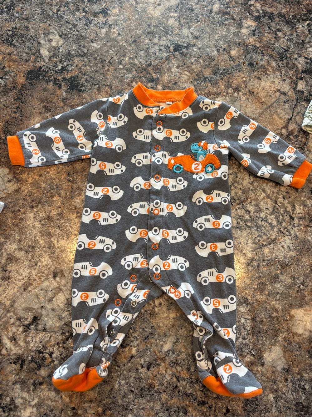 Gray & Orange Race Car Footed Pajamas for Kids